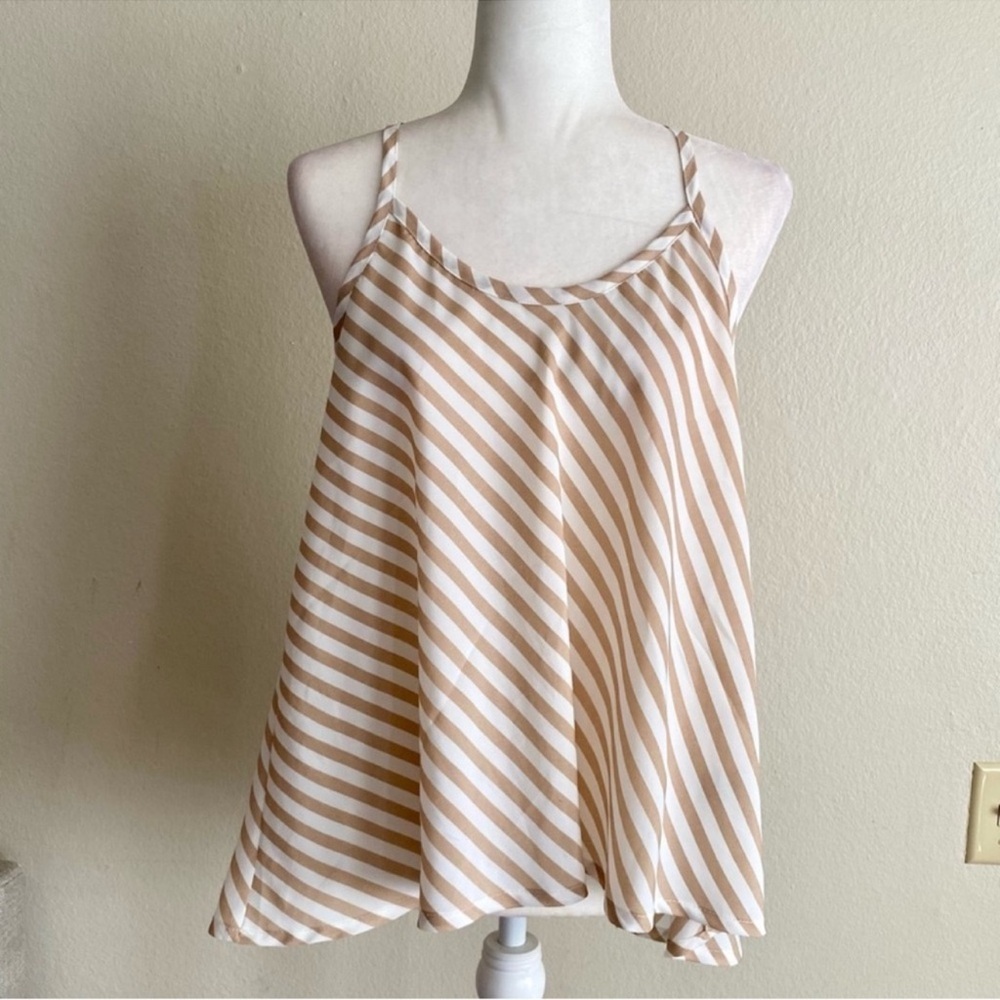 Poetry Tan and White Striped Women’s Open Back Top✨